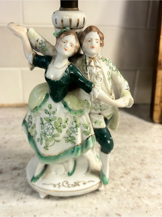 Other - Porcelain Dancing Couple Figurine Lamp - Green and White Home Art